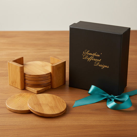 Bamboo Round 6-Coaster Set with Holder