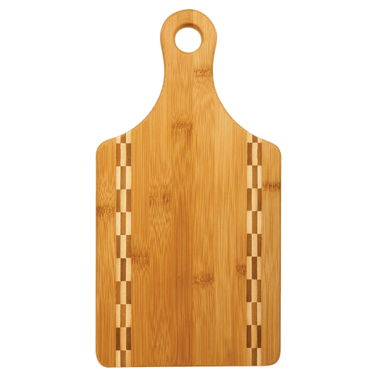 13 1/2" x 7" Paddle Shaped Bamboo Cutting Board with Butcher Block Inlay