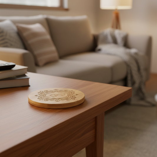 Bamboo Round 6-Coaster Set with Holder