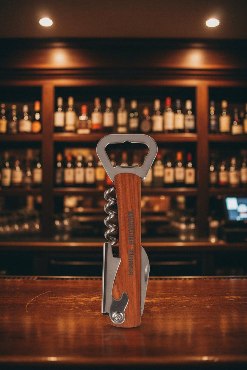 5 1/4" Wooden Bottle Opener & Wine Corkscrew