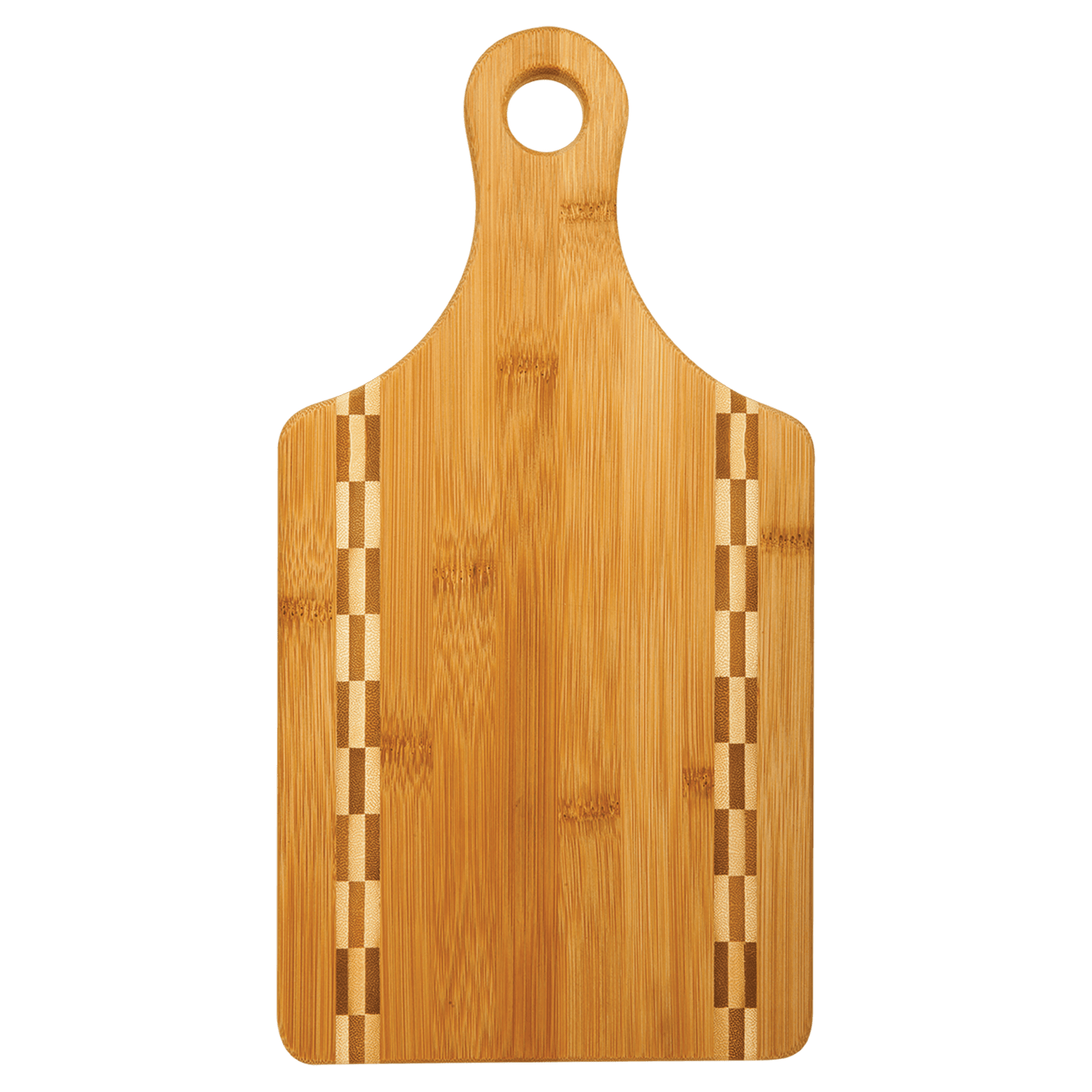 13 1/2" x 7" Paddle Shaped Bamboo Cutting Board with Butcher Block Inlay